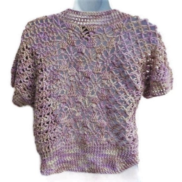 Alpaca Pure 100 Augden Crochet Sweater Crop Lilac Purple Bolivia Hand Crafted M - Picture 5 of 7